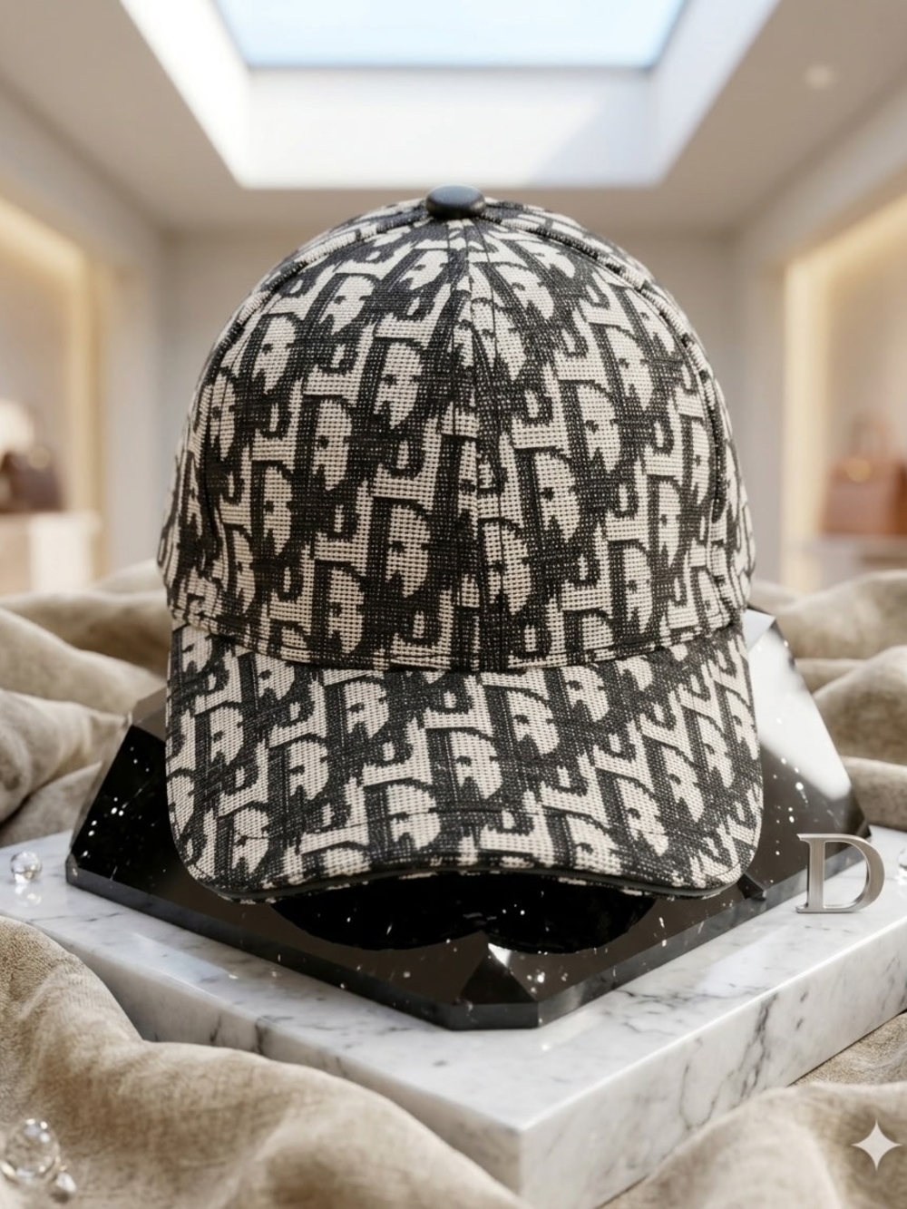 Women's Brand New Luxury Designer Monogram Baseball Cap - Black & Gray